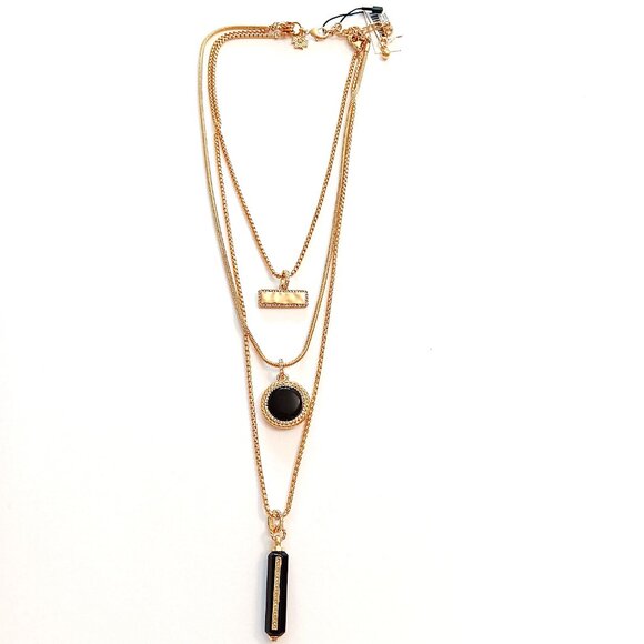 WHBM Gold Tone 3 Necklace In One Black Stone Pendants With Rhinestones NWT NEW - Picture 1 of 6